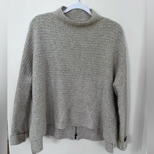 Free People Cream Arctic Fox Mock Neck Zip Back Oversized Wool Blend Sweater S